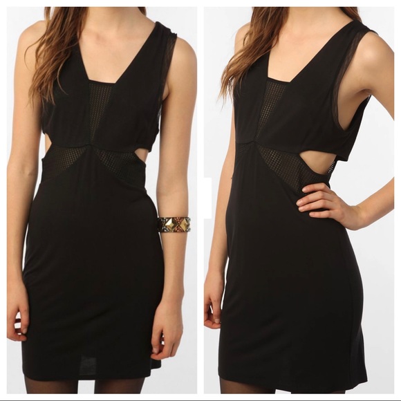 Sparkle & Fade Dresses & Skirts - Sparkle & Fade black mesh trim bodycon dress large cutout mini slip